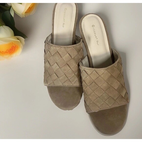 Women's Chocolat Blu Brynne Tan Nubuck Heeled Sandal size 41 preowned excellent - Picture 1 of 9